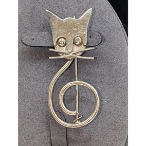 Vintage Taxco Mexico 925 Sterling Silver Modernist Cat Brooch